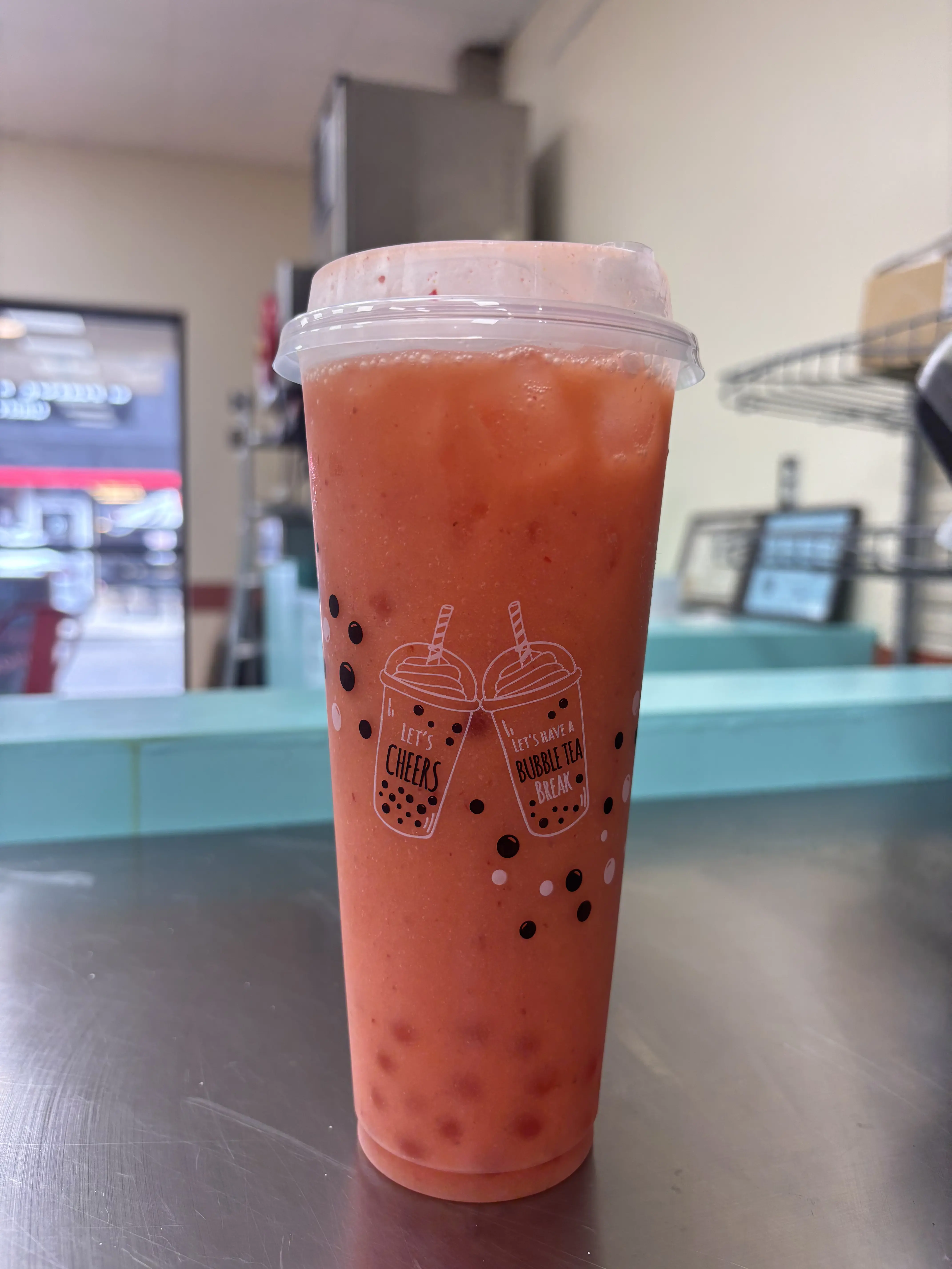 Strawberry Popping Boba Smoothie 
